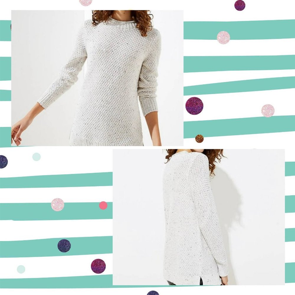 Loft Ivory Multi Flecked Mock Neck Sweater